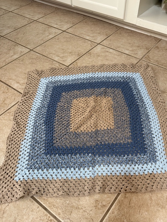 Other - Handmade Crochet Baby Blanket Blue Taupe Approximately 30x30